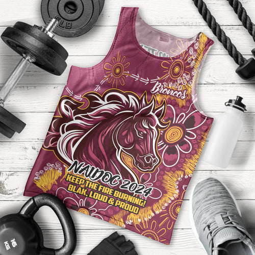Personalised Broncos NAIDOC Week 2024 Men Tank Top Aboriginal Fire Burning Sparks