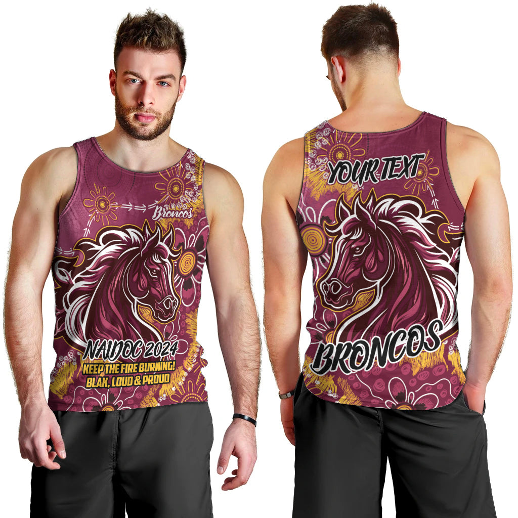 Personalised Broncos NAIDOC Week 2024 Men Tank Top Aboriginal Fire Burning Sparks