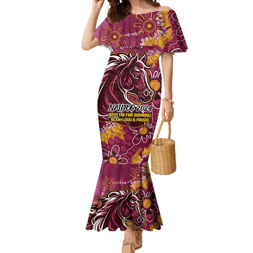 Personalised Broncos NAIDOC Week 2024 Mermaid Dress Aboriginal Fire Burning Sparks