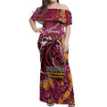 Personalised Broncos NAIDOC Week 2024 Off Shoulder Maxi Dress Aboriginal Fire Burning Sparks