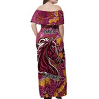 Personalised Broncos NAIDOC Week 2024 Off Shoulder Maxi Dress Aboriginal Fire Burning Sparks