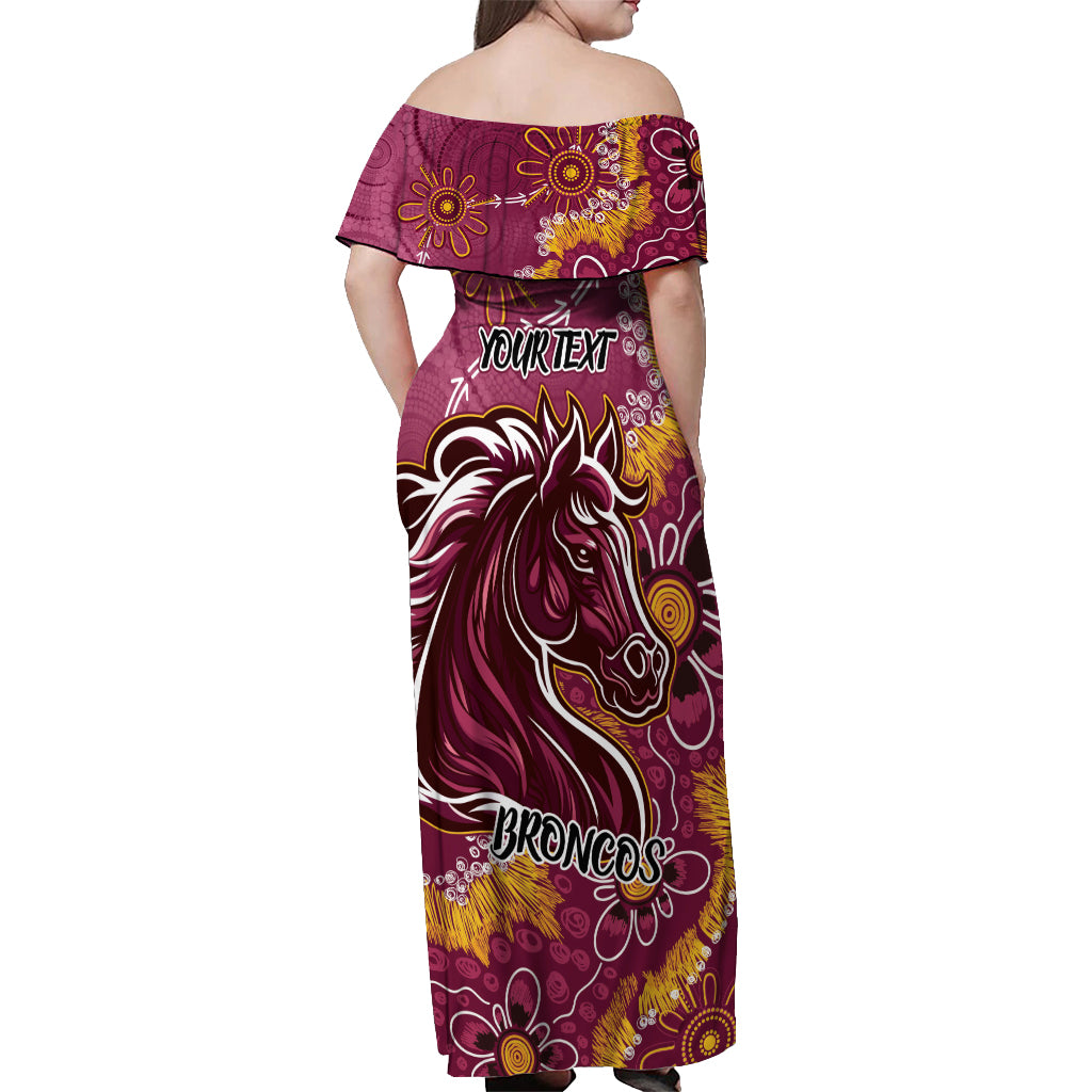 Personalised Broncos NAIDOC Week 2024 Off Shoulder Maxi Dress Aboriginal Fire Burning Sparks