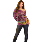 Personalised Broncos NAIDOC Week 2024 Off Shoulder Sweater Aboriginal Fire Burning Sparks