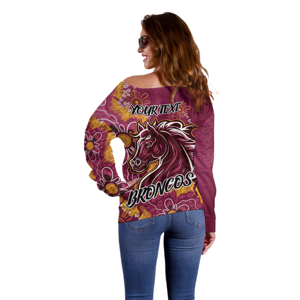 Personalised Broncos NAIDOC Week 2024 Off Shoulder Sweater Aboriginal Fire Burning Sparks