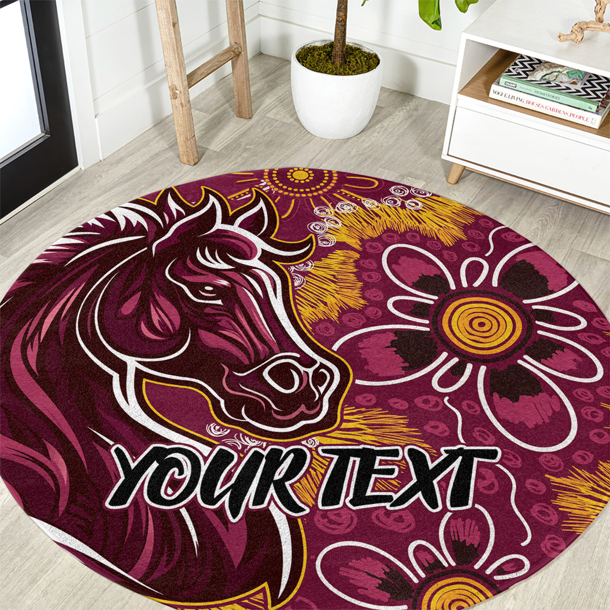 Personalised Broncos NAIDOC Week 2024 Round Carpet Aboriginal Fire Burning Sparks