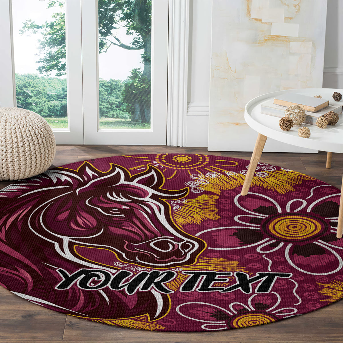 Personalised Broncos NAIDOC Week 2024 Round Carpet Aboriginal Fire Burning Sparks