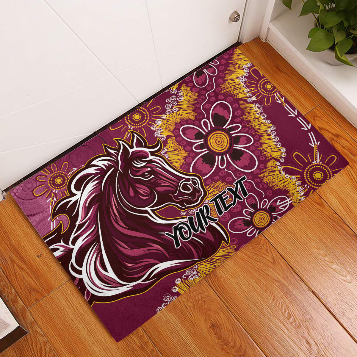 Personalised Broncos NAIDOC Week 2024 Rubber Doormat Aboriginal Fire Burning Sparks