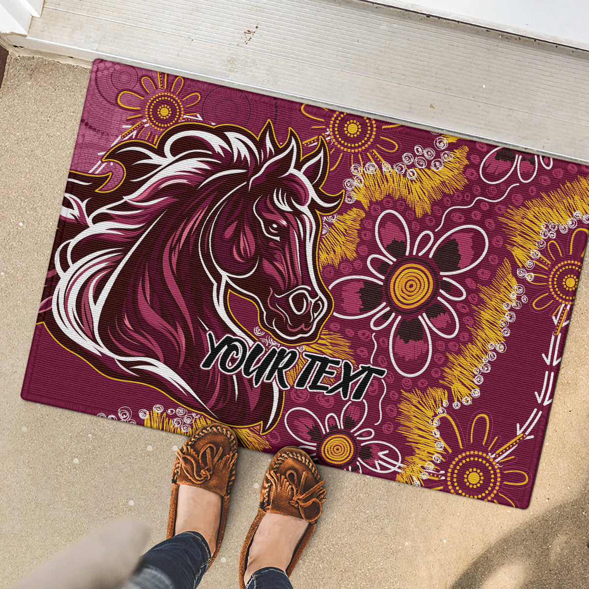 Personalised Broncos NAIDOC Week 2024 Rubber Doormat Aboriginal Fire Burning Sparks