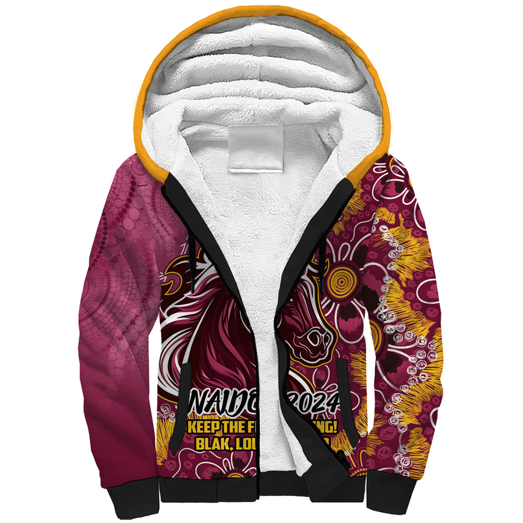 Personalised Broncos NAIDOC Week 2024 Sherpa Hoodie Aboriginal Fire Burning Sparks