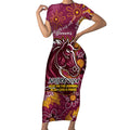 Personalised Broncos NAIDOC Week 2024 Short Sleeve Bodycon Dress Aboriginal Fire Burning Sparks