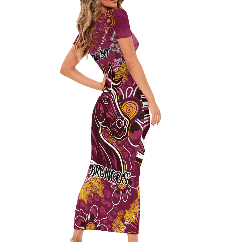 Personalised Broncos NAIDOC Week 2024 Short Sleeve Bodycon Dress Aboriginal Fire Burning Sparks