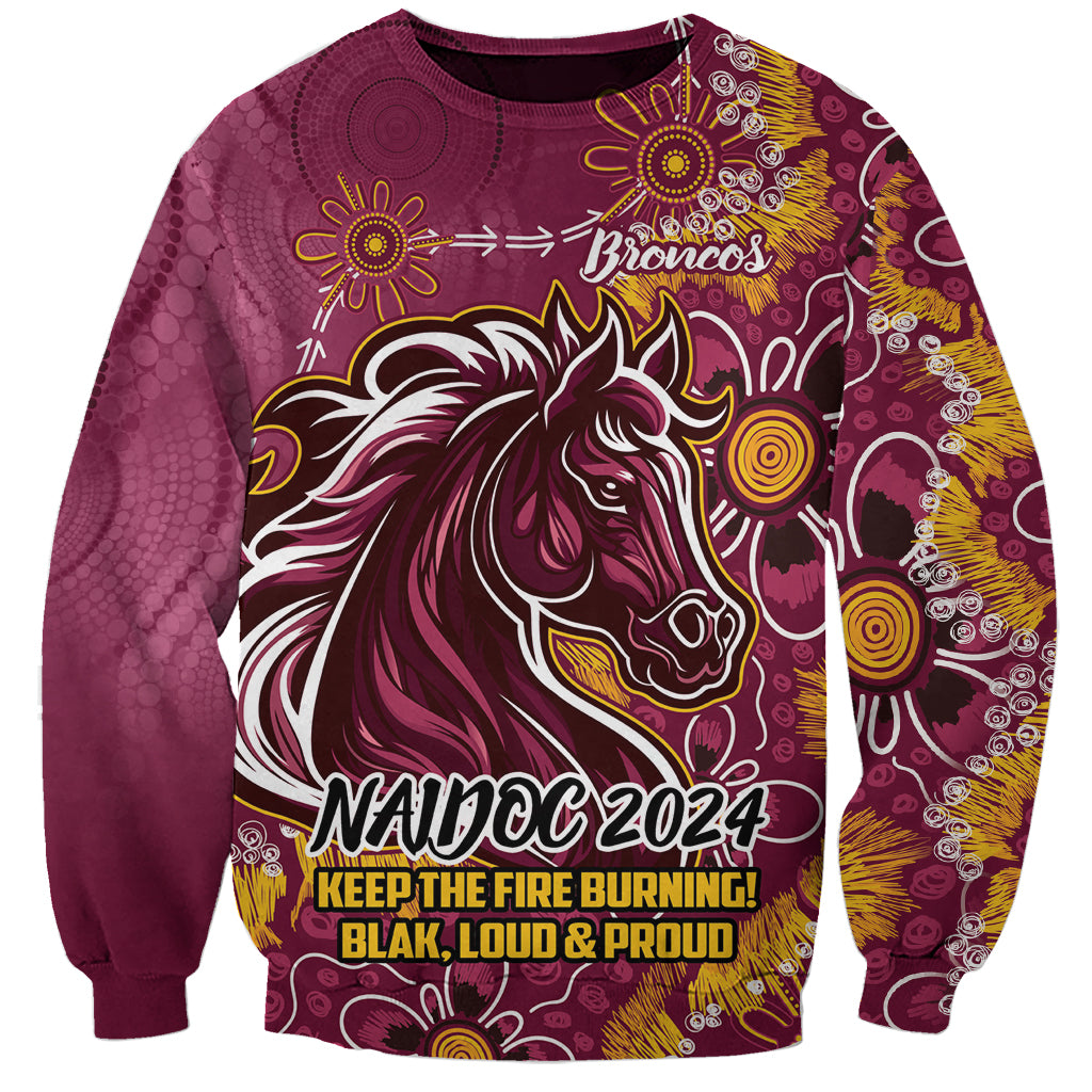 Personalised Broncos NAIDOC Week 2024 Sweatshirt Aboriginal Fire Burning Sparks