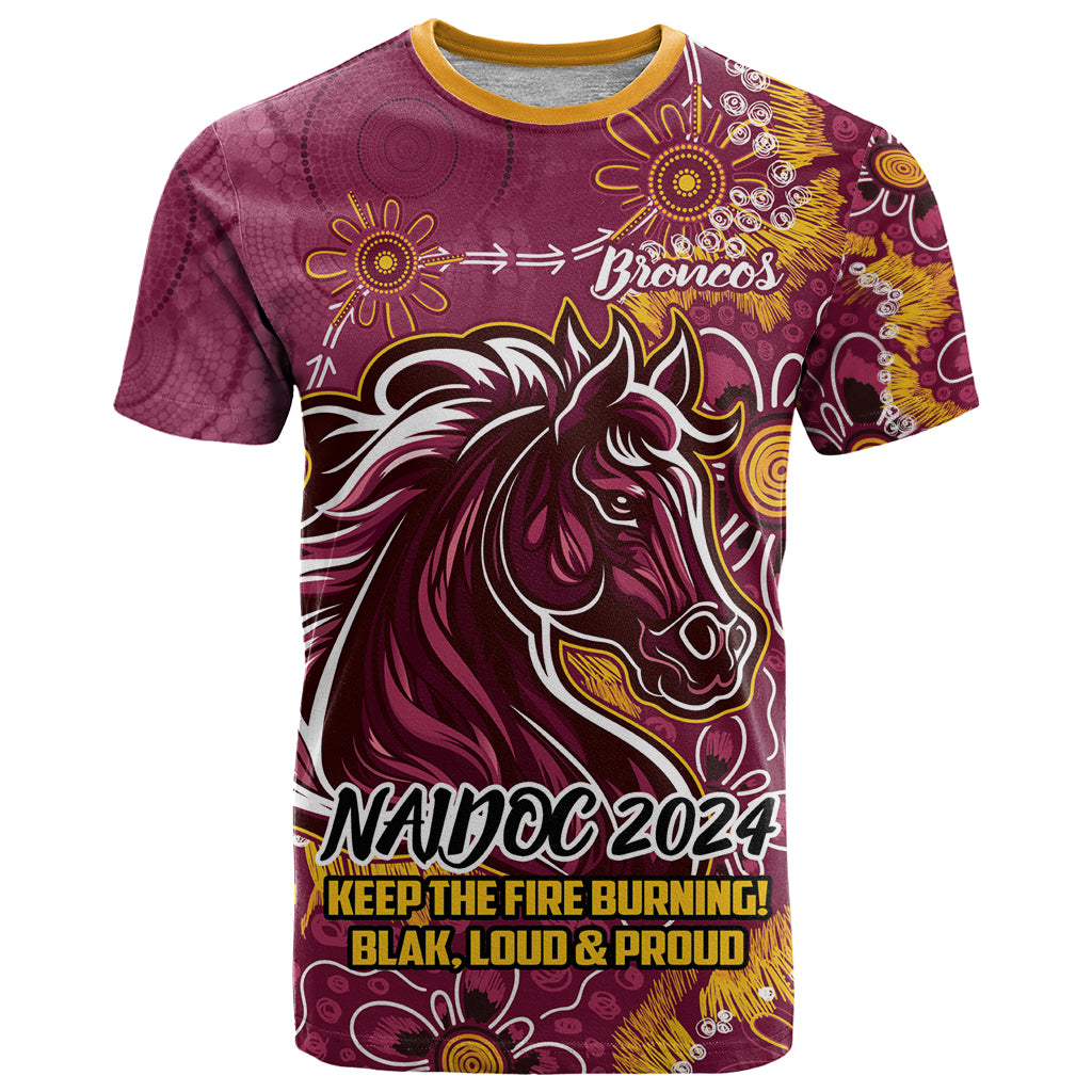 Personalised Broncos NAIDOC Week 2024 T Shirt Aboriginal Fire Burning Sparks