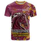 Personalised Broncos NAIDOC Week 2024 T Shirt Aboriginal Fire Burning Sparks