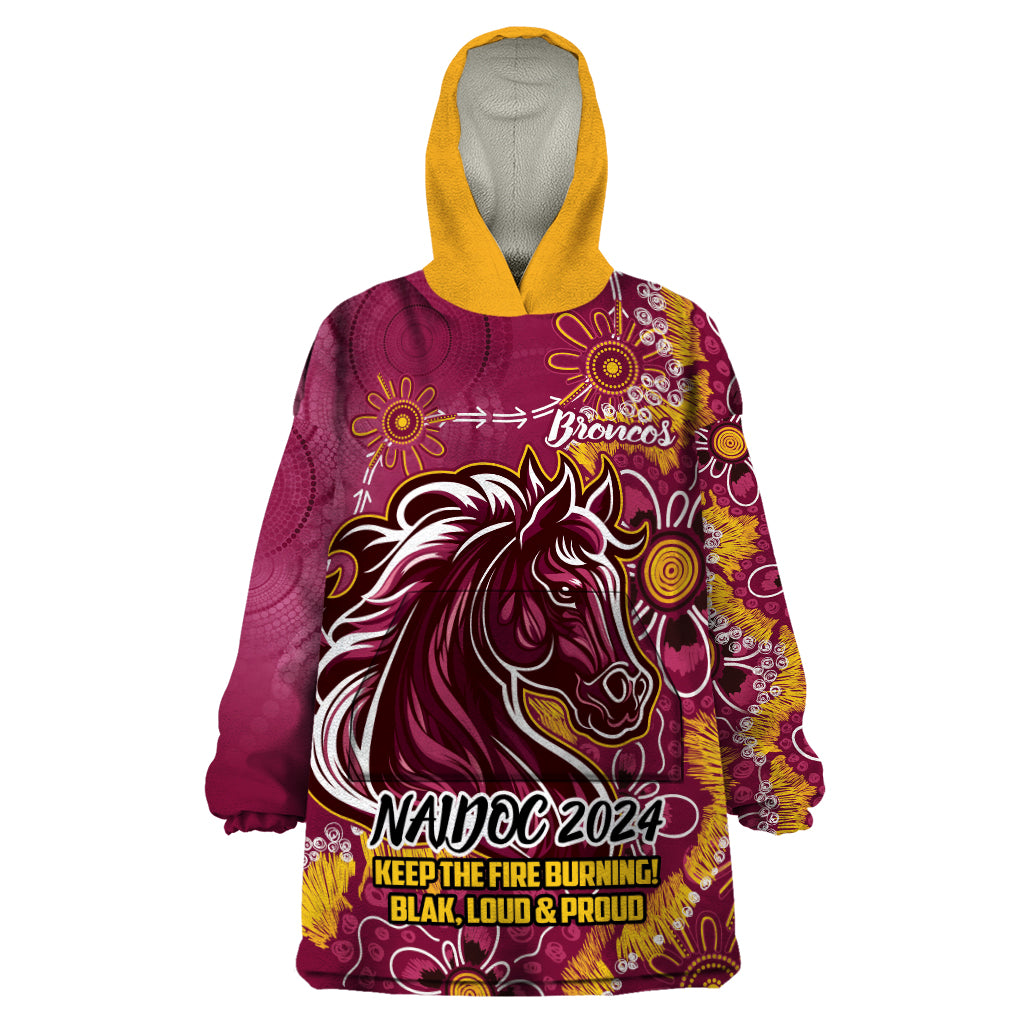 Personalised Broncos NAIDOC Week 2024 Wearable Blanket Hoodie Aboriginal Fire Burning Sparks