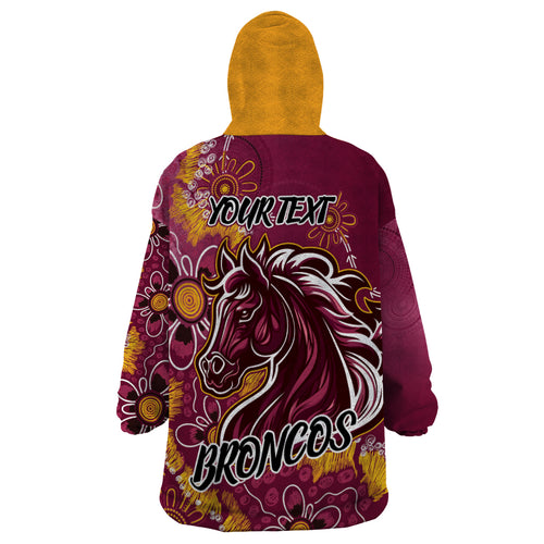Personalised Broncos NAIDOC Week 2024 Wearable Blanket Hoodie Aboriginal Fire Burning Sparks