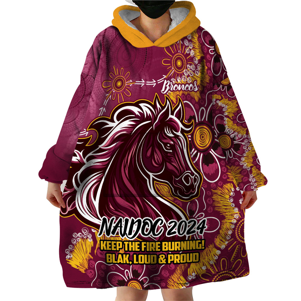 Personalised Broncos NAIDOC Week 2024 Wearable Blanket Hoodie Aboriginal Fire Burning Sparks