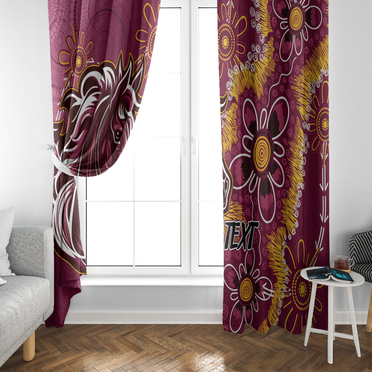 Personalised Broncos NAIDOC Week 2024 Window Curtain Aboriginal Fire Burning Sparks