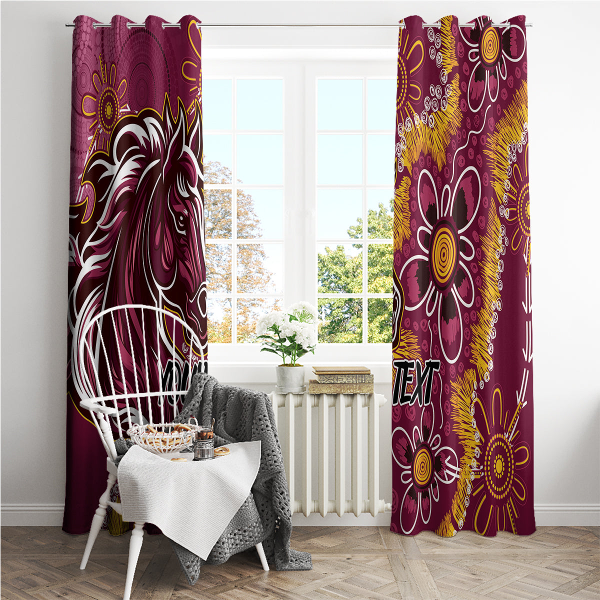 Personalised Broncos NAIDOC Week 2024 Window Curtain Aboriginal Fire Burning Sparks