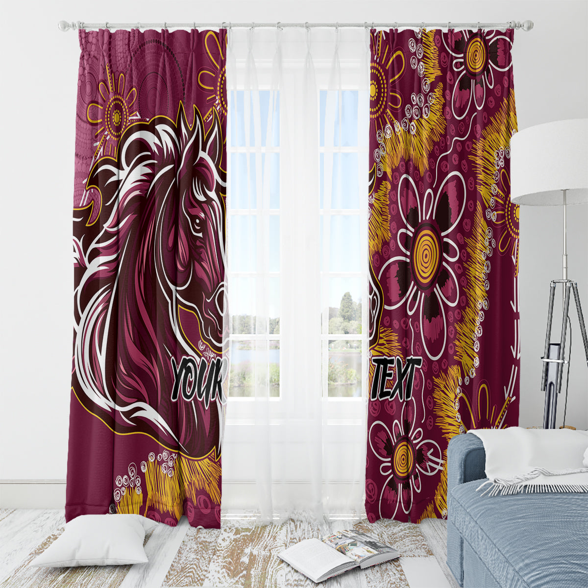 Personalised Broncos NAIDOC Week 2024 Window Curtain Aboriginal Fire Burning Sparks