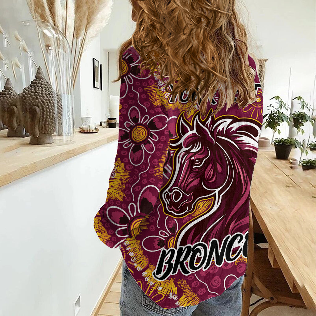 Personalised Broncos NAIDOC Week 2024 Women Casual Shirt Aboriginal Fire Burning Sparks