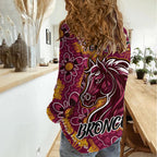 Personalised Broncos NAIDOC Week 2024 Women Casual Shirt Aboriginal Fire Burning Sparks