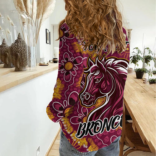 Personalised Broncos NAIDOC Week 2024 Women Casual Shirt Aboriginal Fire Burning Sparks