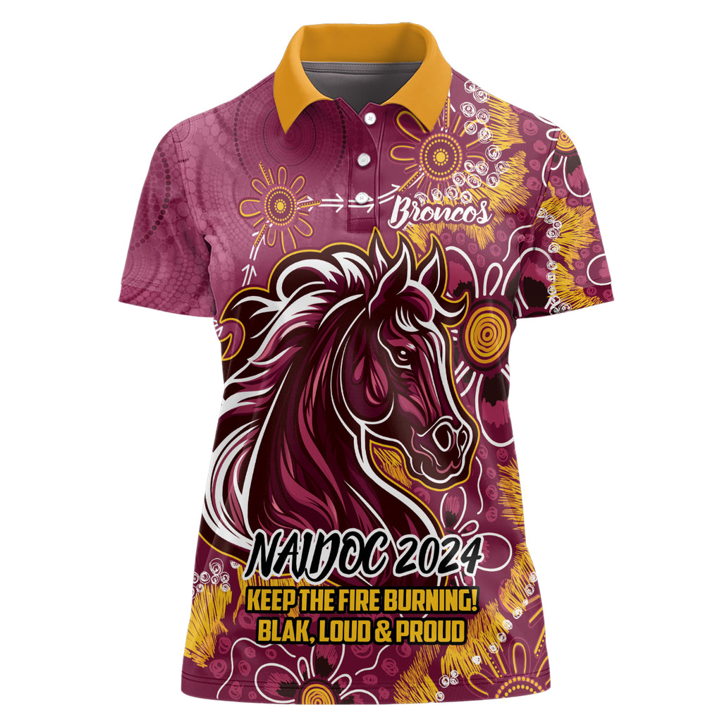 Personalised Broncos NAIDOC Week 2024 Women Polo Shirt Aboriginal Fire Burning Sparks