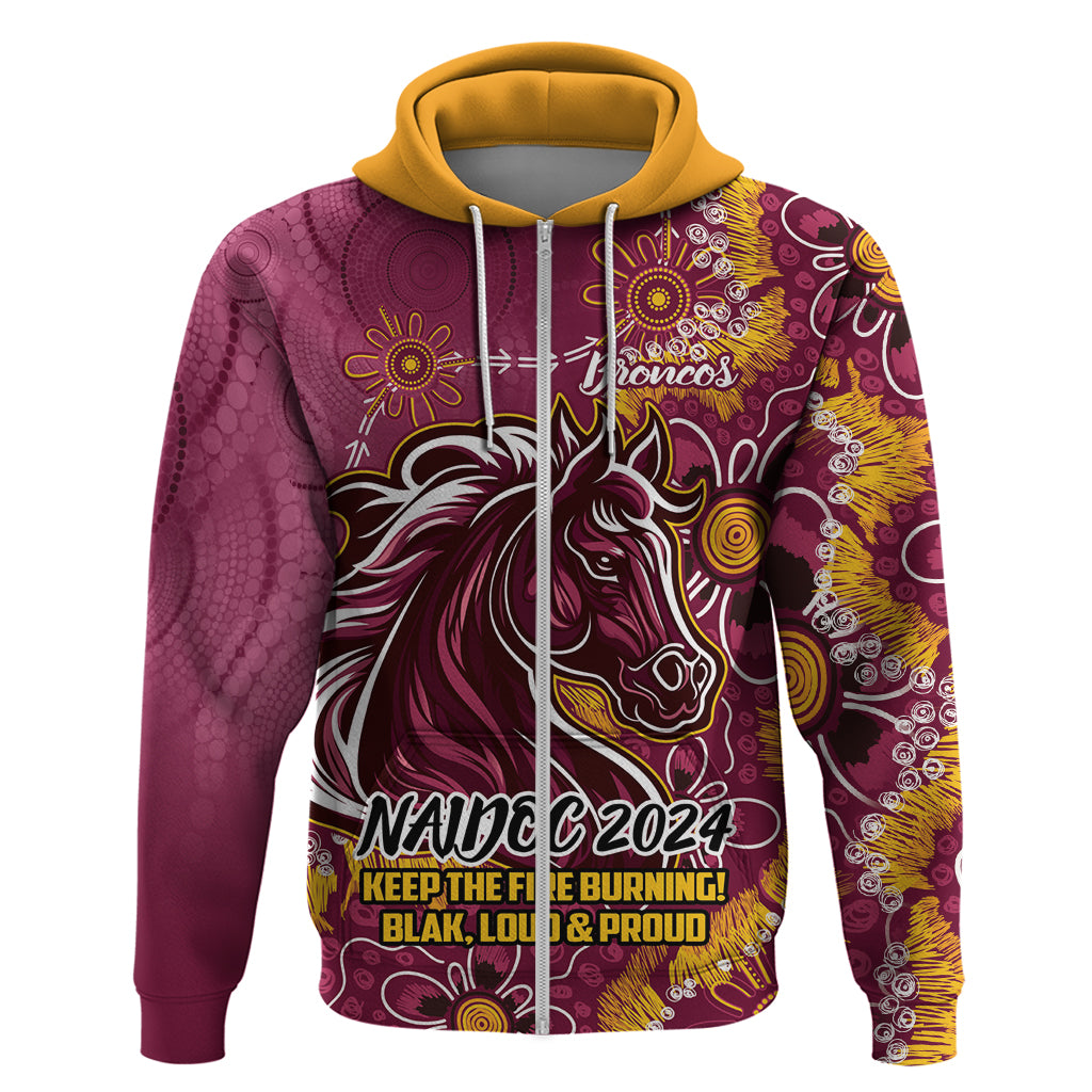Personalised Broncos NAIDOC Week 2024 Zip Hoodie Aboriginal Fire Burning Sparks