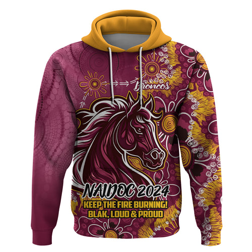 Personalised Broncos NAIDOC Week 2024 Zip Hoodie Aboriginal Fire Burning Sparks