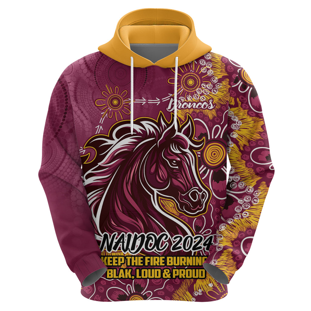 Personalised Broncos NAIDOC Week 2024 Zip Hoodie Aboriginal Fire Burning Sparks