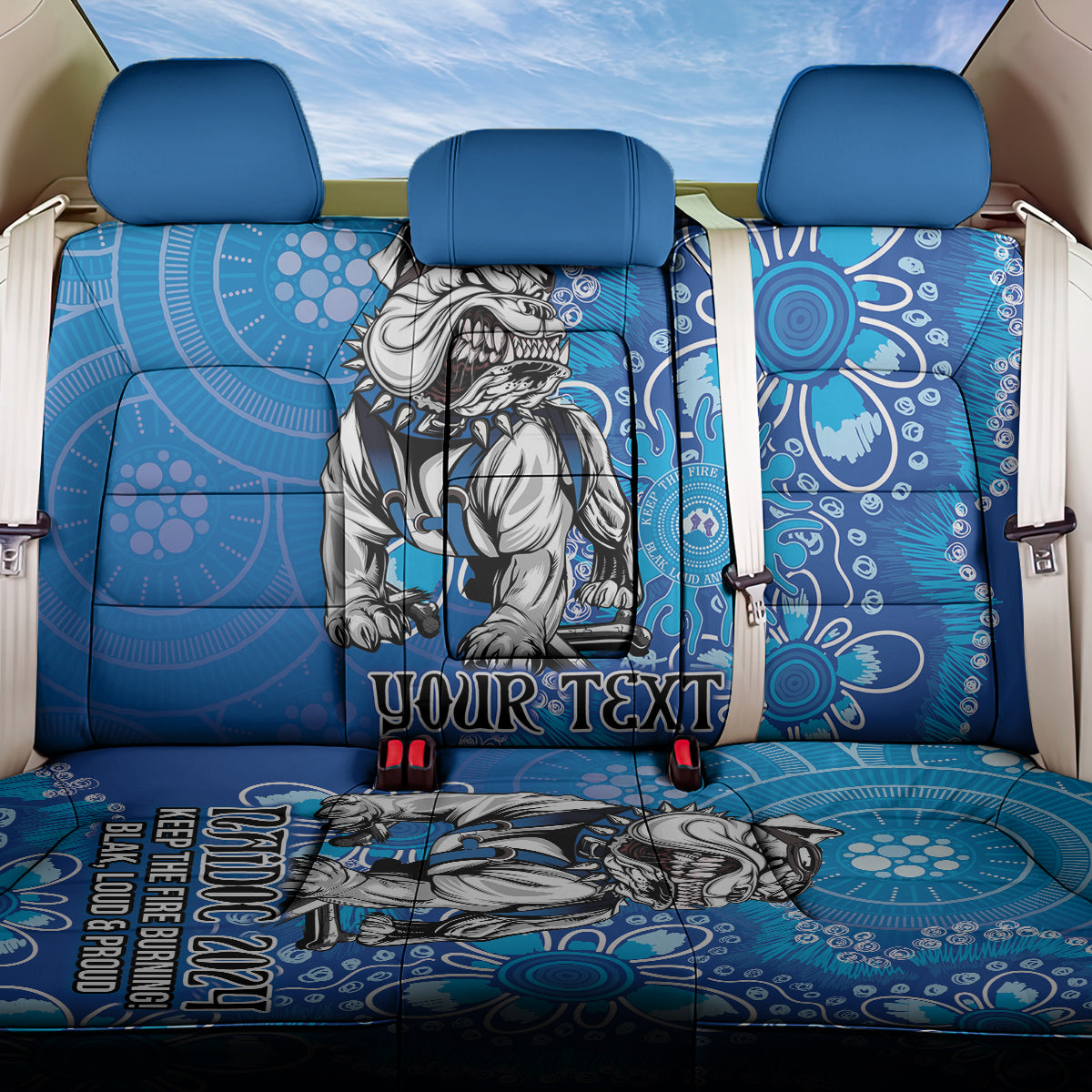 Personalised Bulldogs NAIDOC Week 2024 Back Car Seat Cover Aboriginal Fire Burning Sparks