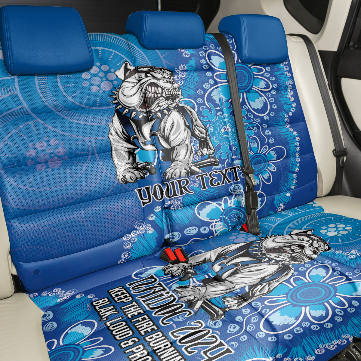 Personalised Bulldogs NAIDOC Week 2024 Back Car Seat Cover Aboriginal Fire Burning Sparks