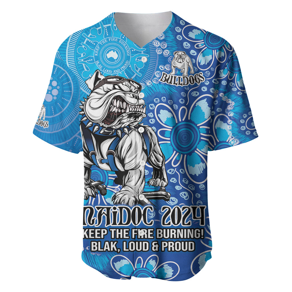 Personalised Bulldogs NAIDOC Week 2024 Baseball Jersey Aboriginal Fire Burning Sparks