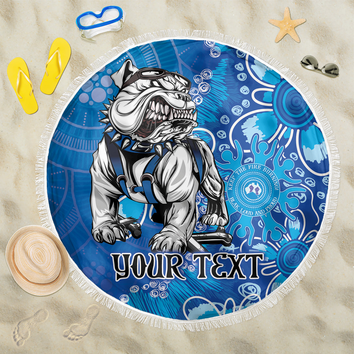 Personalised Bulldogs NAIDOC Week 2024 Beach Blanket Aboriginal Fire Burning Sparks