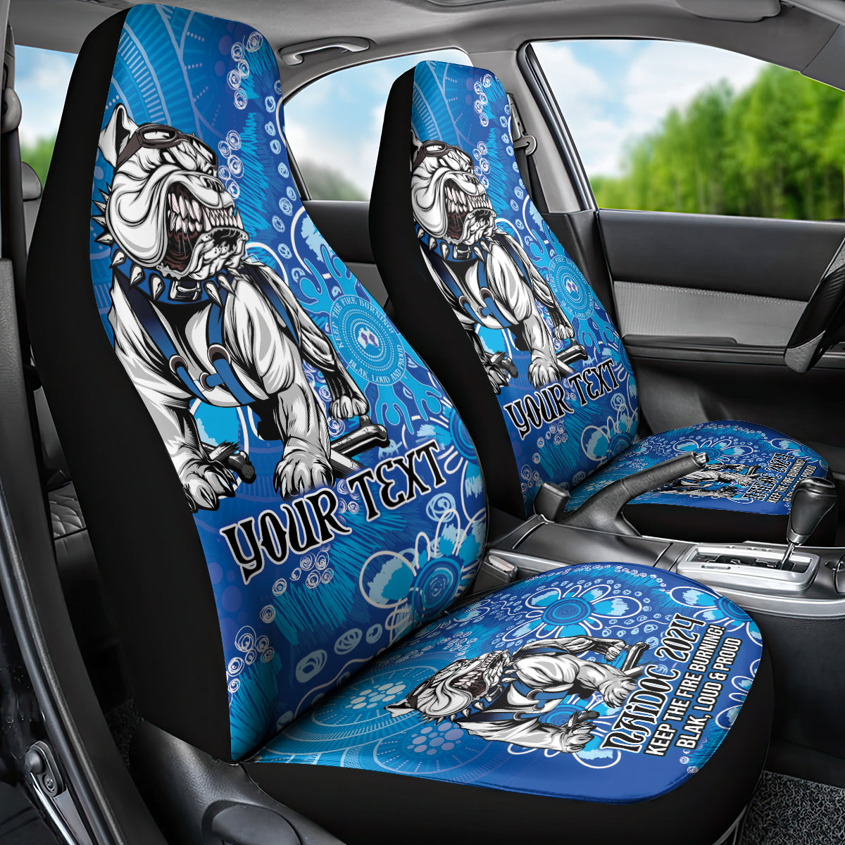 Personalised Bulldogs NAIDOC Week 2024 Car Seat Cover Aboriginal Fire Burning Sparks