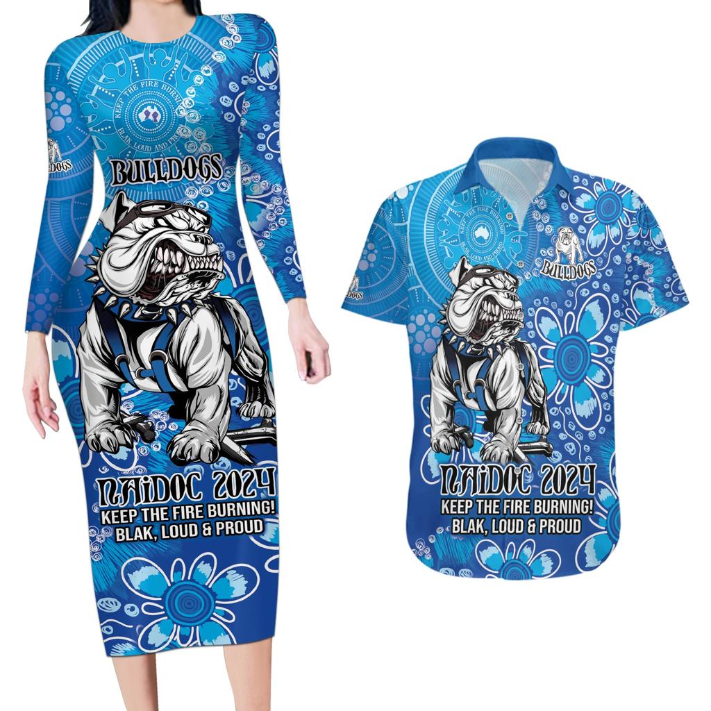 Personalised Bulldogs NAIDOC Week 2024 Couples Matching Long Sleeve Bodycon Dress and Hawaiian Shirt Aboriginal Fire Burning Sparks