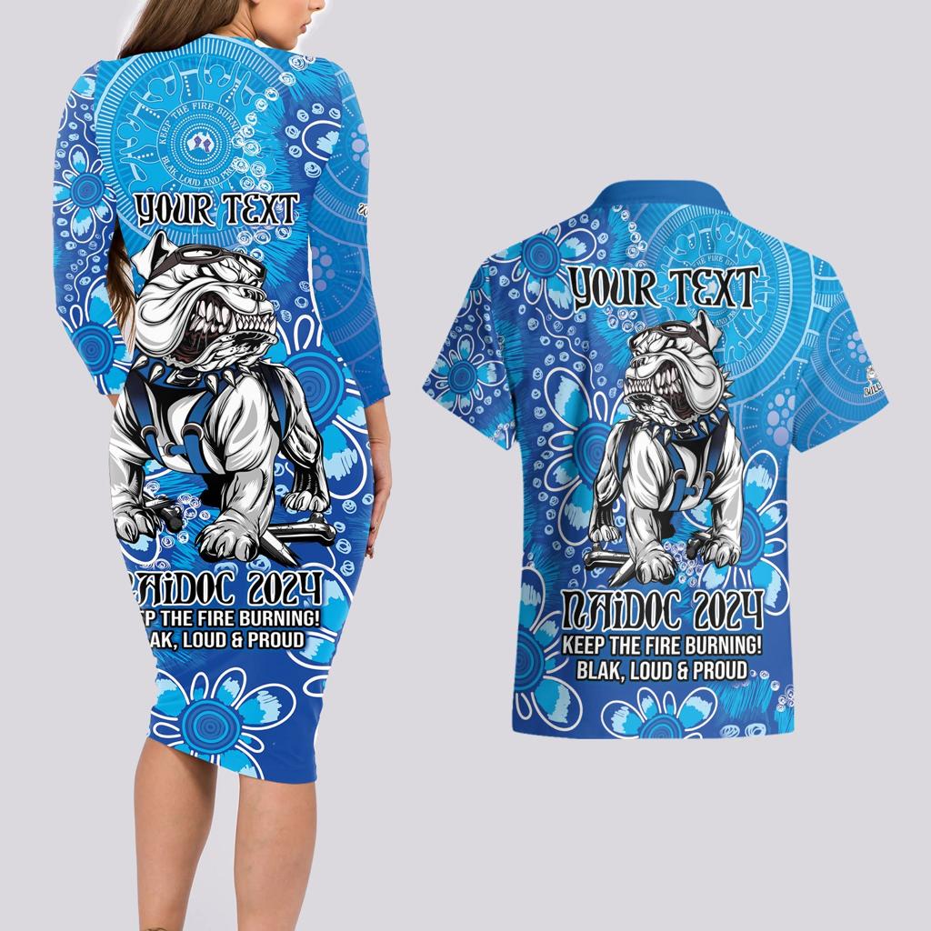 Personalised Bulldogs NAIDOC Week 2024 Couples Matching Long Sleeve Bodycon Dress and Hawaiian Shirt Aboriginal Fire Burning Sparks