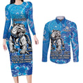 Personalised Bulldogs NAIDOC Week 2024 Couples Matching Long Sleeve Bodycon Dress and Long Sleeve Button Shirt Aboriginal Fire Burning Sparks
