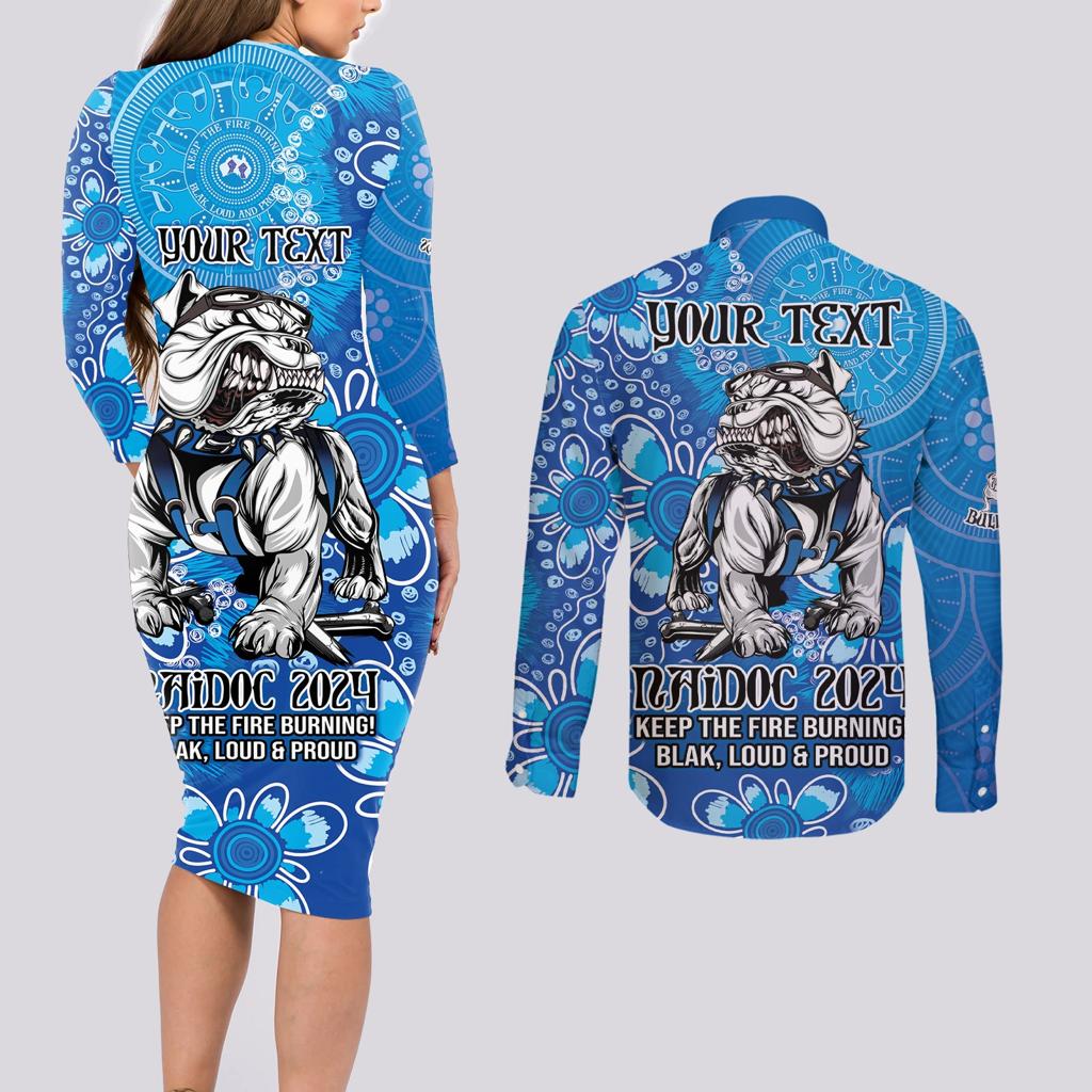 Personalised Bulldogs NAIDOC Week 2024 Couples Matching Long Sleeve Bodycon Dress and Long Sleeve Button Shirt Aboriginal Fire Burning Sparks