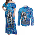 Personalised Bulldogs NAIDOC Week 2024 Couples Matching Off Shoulder Maxi Dress and Long Sleeve Button Shirt Aboriginal Fire Burning Sparks
