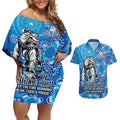 Personalised Bulldogs NAIDOC Week 2024 Couples Matching Off Shoulder Short Dress and Hawaiian Shirt Aboriginal Fire Burning Sparks