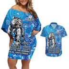 Personalised Bulldogs NAIDOC Week 2024 Couples Matching Off Shoulder Short Dress and Hawaiian Shirt Aboriginal Fire Burning Sparks