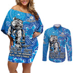 Personalised Bulldogs NAIDOC Week 2024 Couples Matching Off Shoulder Short Dress and Long Sleeve Button Shirt Aboriginal Fire Burning Sparks