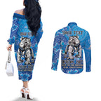 Personalised Bulldogs NAIDOC Week 2024 Couples Matching Off The Shoulder Long Sleeve Dress and Long Sleeve Button Shirt Aboriginal Fire Burning Sparks