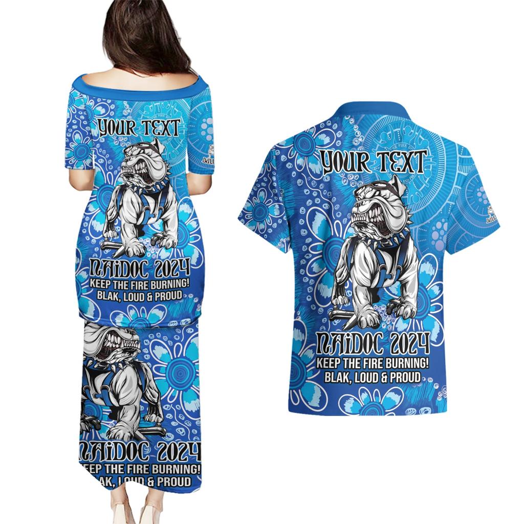 Personalised Bulldogs NAIDOC Week 2024 Couples Matching Puletasi and Hawaiian Shirt Aboriginal Fire Burning Sparks