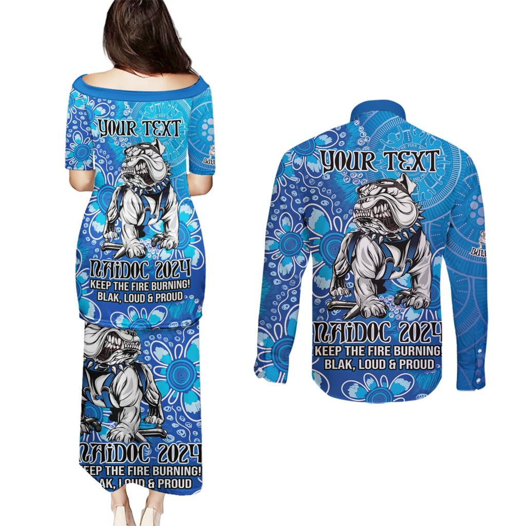 Personalised Bulldogs NAIDOC Week 2024 Couples Matching Puletasi and Long Sleeve Button Shirt Aboriginal Fire Burning Sparks