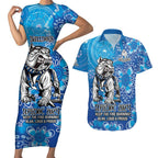 Personalised Bulldogs NAIDOC Week 2024 Couples Matching Short Sleeve Bodycon Dress and Hawaiian Shirt Aboriginal Fire Burning Sparks