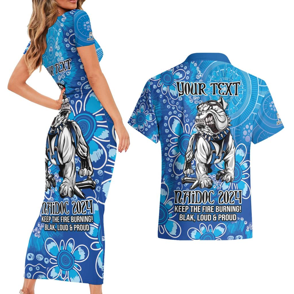 Personalised Bulldogs NAIDOC Week 2024 Couples Matching Short Sleeve Bodycon Dress and Hawaiian Shirt Aboriginal Fire Burning Sparks
