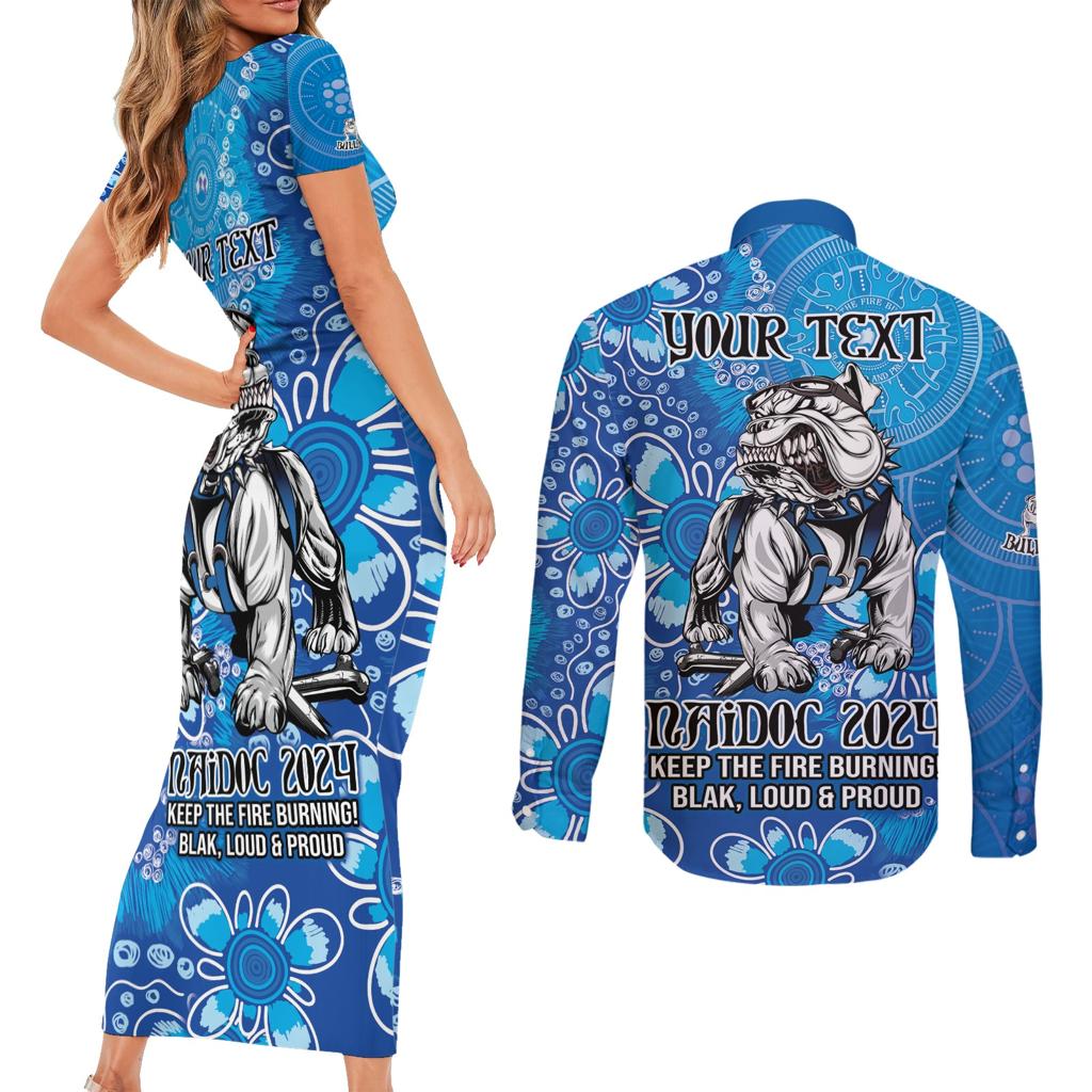 Personalised Bulldogs NAIDOC Week 2024 Couples Matching Short Sleeve Bodycon Dress and Long Sleeve Button Shirt Aboriginal Fire Burning Sparks